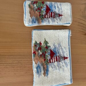 Handmade Needlepoint Pouch Set with Scenic Design